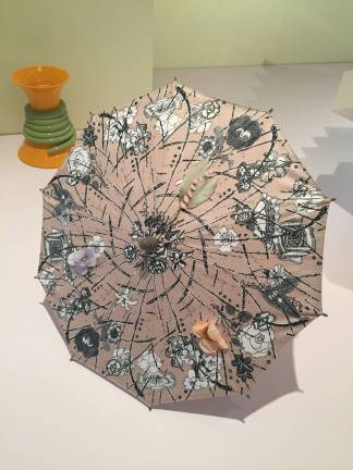 Marc Camille Chaimowicz, "Baden-Baden (Parasol No. 3)," 2009; "Rope Vase," 2014. Photo: Val Castronovo