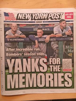 Sorrowful vibe: Sunday front page of the New York Post.