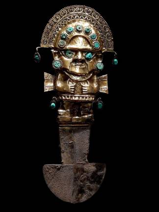 A ceremonial knife (Tumi) seen in "Golden Kingdoms: Luxury and Legacy in the Ancient Americas" at the Met Fifth Avenue. Photo: Adel Gorgy
