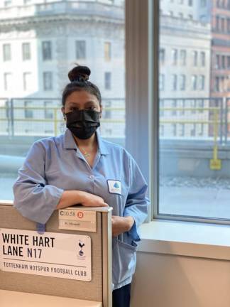 Dulce at the MTA headquarters, where she keeps offices clean.