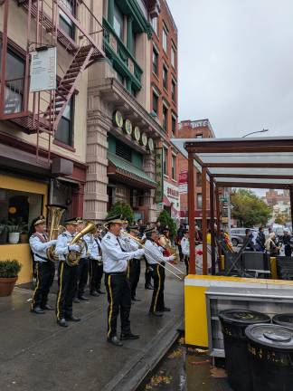 Marching band at a Chinese funeral on Canal Street, Oct. 13, 2025.