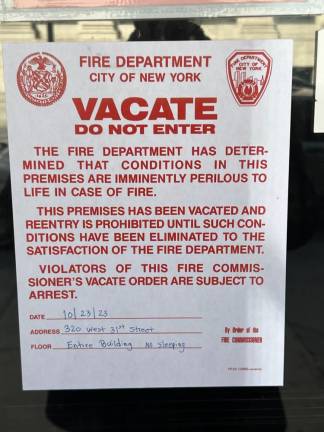 The FDNY has proclaimed that 320 W. 31st St. is unsafe to enter.