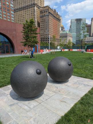 Sculptor Louise Bourgeois’s “Eyes” gaze upon the harbor to the southwest.