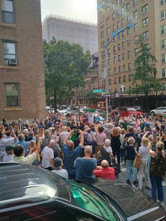At the unveiling of Malachy McCourt Lane on the corner of West 93rd Street and West End Ave.