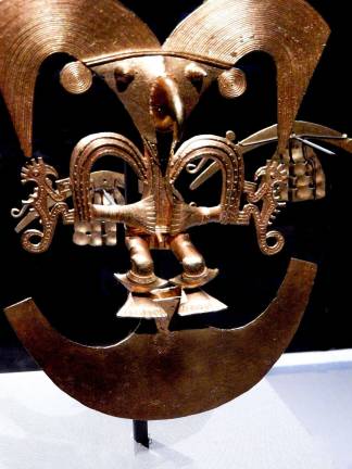 This delightful “bird-man” Pectoral created by an artist from Cauca in A.D. 900–1600 is on loan from the Museo del Oro in Bogotá. Photo: Adel Gorgy