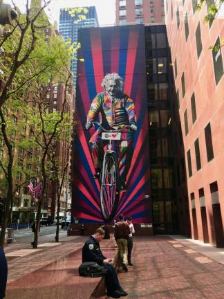 Einstein on a bike on East 48th Street and Third Ave.