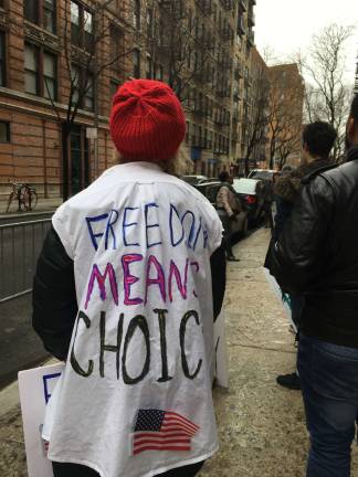 A pro-choice demonstrator at a Saturday rally countering a similar gathering by anti-abortion activistgs outside the Planned Parenthood clinic on Bleecker Street.&#xa0;Photo: Claire Wang