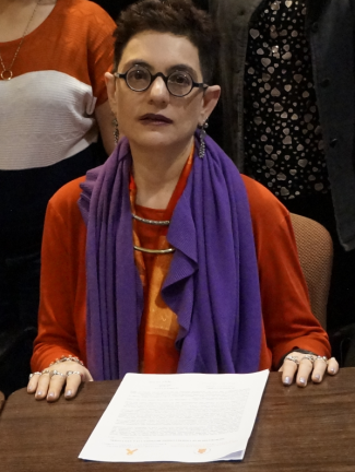 Merle Ratner during the 10th Agent Orange Justice Tour in 2015. She was a lifelong activist against the Vietnam War and its aftereffects, and focused heavily on the ravages of Agent Orange.