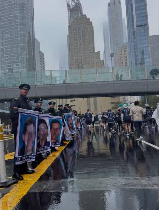 The view up West Street after exiting the Battery Tunnel in Manhattan.