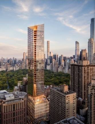 A rendering of Extell Development’s in-progress 775-foot tower at 36 West 66th St., which includes over 170 feet of mechanical space in its middle section. Image: Snøhetta
