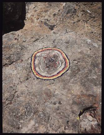 In Harold Mendez's "Consent not to be a single being" a circled spot of blood on the ground reads as abstraction, but documents an unrecorded presence. Photo: Adel Gorgy