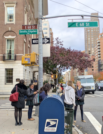Students from the Dominican Academy at Dorothy Kilgallen Way, Nov. 13, 2025.