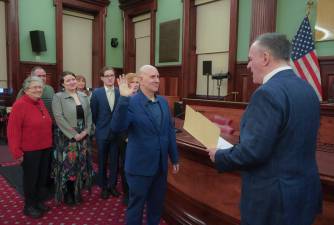 Harvey Epstein is sworn in to the City Council in a ceremony at City Hall on Dec. 4. Because the seat was vacant following the resignation of his predecessor Carlina Rivera in late August, Epstein is allowed to take office immediately.
