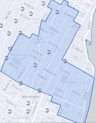The City Council District 2 race has five candidates in the hunt: Sarah Batchu, Harvey Epstein, Anthony Weiner, Andrea Gordillo, and Allie Ryan. The oddly shaped district, which starts on the Lower East Side on Pitt Street, includes the East Village to the East River, part of Greenwich Village and Union Square and Flatiron District and Midtown East west of First Avenue up to East 32nd Street.