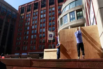 NYU placed barriers around their campus a day after the NYPD arrested pro-Palestinian student protesters, April 22, 2024.