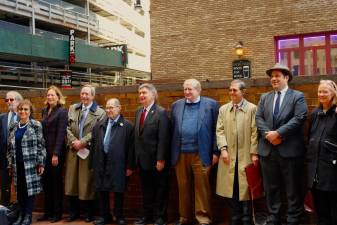 U.S. Congressman Jerrold Nadler standing with Rabbi Joseph Potasnick, Executive Vice President, New York Board of Rabbis, who received the Gershom Mendes Seixas Religious Freedom Award on Friday, April 8, 2022. Ambrose Madison Richardson (fourth from left), President of the Lower Manhattan Historical Association, presented the award. Photo: Wellington Chen, LMHA Board of Directors