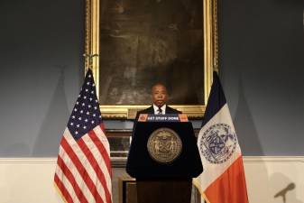 Mayor Eric Adams holds a hearing on a package of abortion rights bills at City Hall on Friday, July 29, 2022. Photo: Violet Mendelsund/Mayoral Photography Office