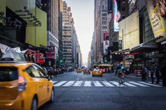 A photo of a busy Manhattan street.
