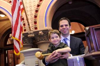 Assembly Member Dan Quart with his son Sam. (Photo courtesy of Dan Quart.)