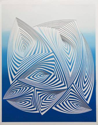 Blue Fade 2 – Silkscreened 2-ply museum board free hand scalpel cut paper. 32” j x e25” w. Photo courtesy of the artist