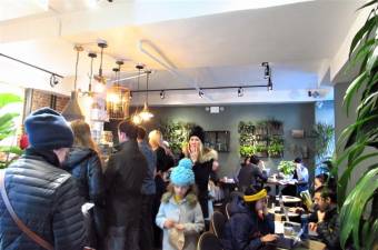 Customers crowd the PlantShed cafe on Columbus Ave. and 87th St.