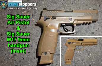 Sig Sauer Air Pistol recovered at West Village shooting scene. Inset: Sig Sauer M17 9mm handgun.