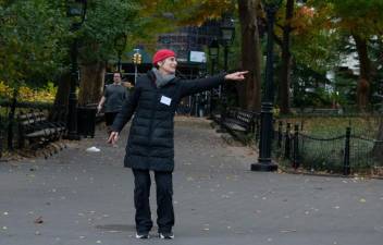 Naomi Goldberg-Haas, is a lifelong dancer who began teaching in LA more than 35 years ago and founded Dances for a Variable Population in NYC in 2009. She now teaches nearly two dozen mostly senior citizens at her outdoor dance classes held weekly in Washington Square Park. Photo: Mimi Lamarre