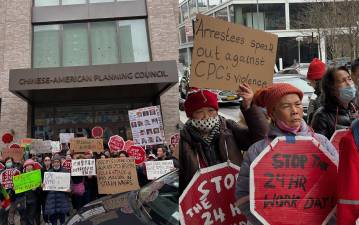 Home health aide protesters outside Chinese-American Planning Council, March 5, 2025.