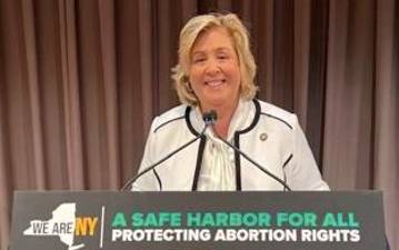 Assembly Member Rebecca Seawright at Gov. Kathy Hochul’s bill signing event for the first step in a constitutional amendment. Photo courtesy of the Office of Rebecca Seawright