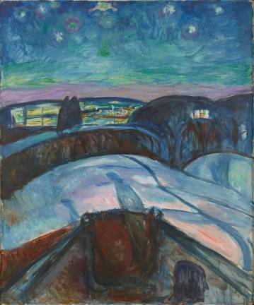 Edvard Munch, “Starry Night,” 1922–1924, Oil on canvas, 47 7/16 × 39 3/8 in., Munch Museum, Oslo, © 2017 Artists Rights Society (ARS), New York. Photo © Munch Museum