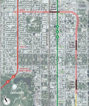 A map of the Second Ave. subway extension that will link the Q line that now ends at 96th St. and Second Ave. to three new stops ending at 125th St. and Lexington Ave where it will hook up with the 4, 5, and 6 lines. Photo: Metropolitan Transportation Authority