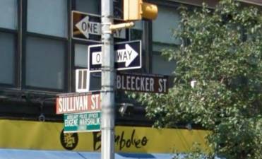 The intersection of Bleecker and Sullivan. Juan Perez, an NYPD officer, has been charged with assault after repeatedly punching an unarmed homeless man said to be acting belligerently on the corner of the two streets in November of 2021. Photo: Google Street View