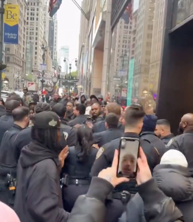 A tussle broke out in front of the Vans store during a special sneaker drop on the morning of April 30, with two people arrested and given summonses for disorderly conduct.