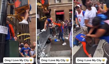 Brawling female Knicks fans at Trinity Place and Thames Street, June 18.