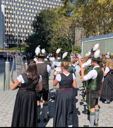 Give the glockenspieler some! Marching band at Foley Square.