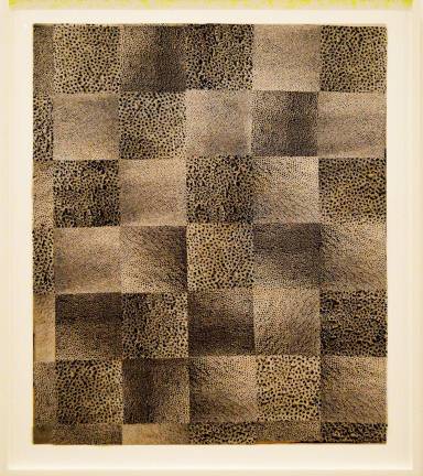 Yayoi Kusama's distinctive voice comes through in many media, here, a collage of gelatin silver prints, "Accumulation of Nets (No. 7)." Photo: Adel Gorgy