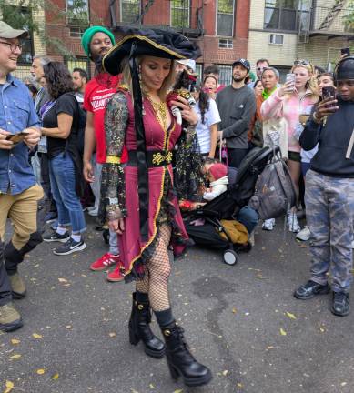 Pirate Mom and her little pirate dog.