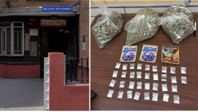Left: 890 East 6th Street building at Lilian Wald Houses NYCHA; Right: Illegal drugs sold in Washington Sq.