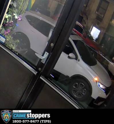 <b>The suspect’s getaway car in a hate crime in SOHO</b>. Photo: NYPD Crimestoppers