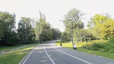 A stretch of Central Park near West 84th Street where a 41-year-old man was hit by a speeding pedal bike and suffered severe head trauma. A family member said the victim underwent two brain surgeries and is not expected to survive.