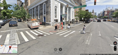 The crosswalks at the intersection of Washington Place and 6th Avenue where a young woman was killed when she was mowed down by a hit and run driver in the early morning hours on Aug. 23.
