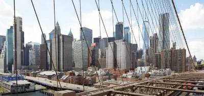 Rendering of revised 250 Water Street tower. View from the Brooklyn Bridge promenade. Rendering courtesy of Howard Hughes Corporation and SOM