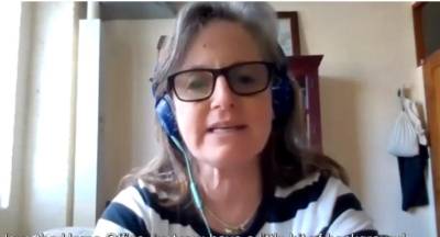 Screenshot of Sara Hobel, executive director of the Horticultural Society of New York, during a Zoom meeting of the Alfresco Coalition.