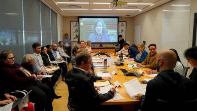 NYC Department of Health and Mental Hygiene's top emergency staff meet to discuss the coronavirus, with Commissioner Oxiris Barbot on screen.