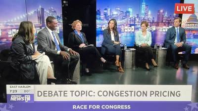 NY-10 candidates from left to right: Yuh-Line Niou, Mondaire Jones, Jo Anne Simon, Carlina Rivera, Elizabeth Holtzman, Daniel Goldman. Photo: Abigail Gruskin