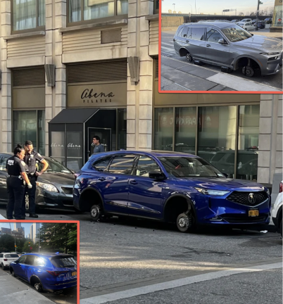 Two cars with wheels stolen on West 64th Street: July and January 2025.