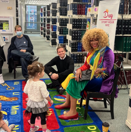 Outside a “Drag Story Hour” event in a Chelsea public library on Saturday, Dec. 17, Bottcher was met by protesters. Photo via Erik Bottcher’s Twitter