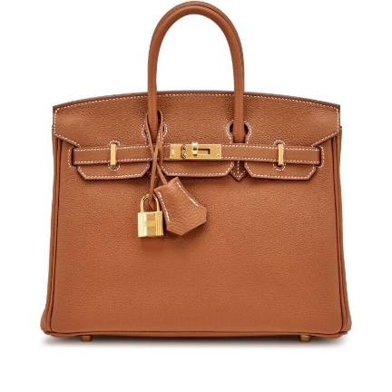 A classic “Birkin 25” bag in the color Hermès calls gold, being offered by Sotheby’s for $28,000.