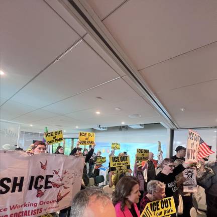 The protest involved picketing a meeting of the Trust’s Board of Directors, which was meeting inside of Pier 57.
