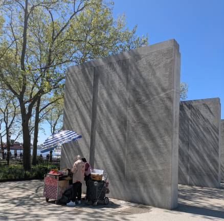 Illegal vendors in the East Coast Memorial within Battery Park, April 28, 2025.